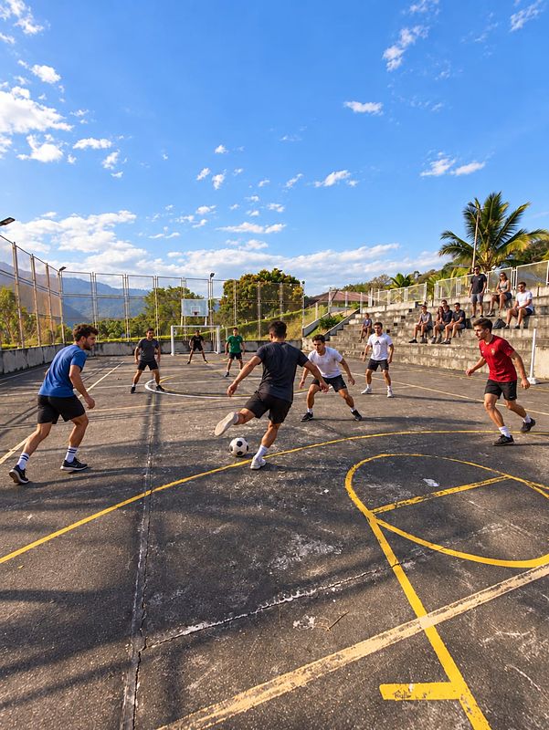 Partido en la cancha polideportiva