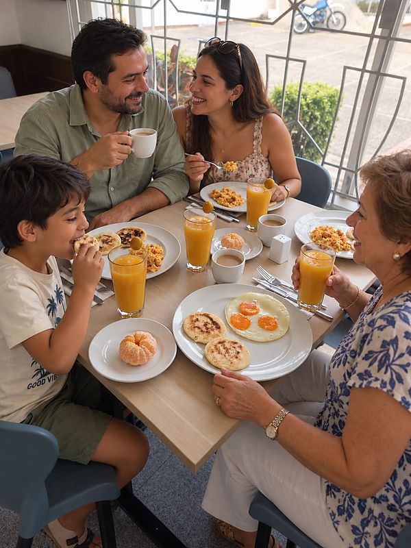 Familia desayunando en Mangolé